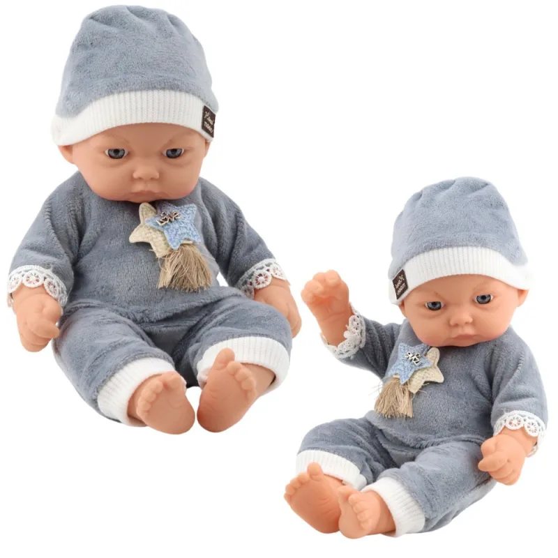 Lėlytė kūdikis pilka pižama 24 cm · 1