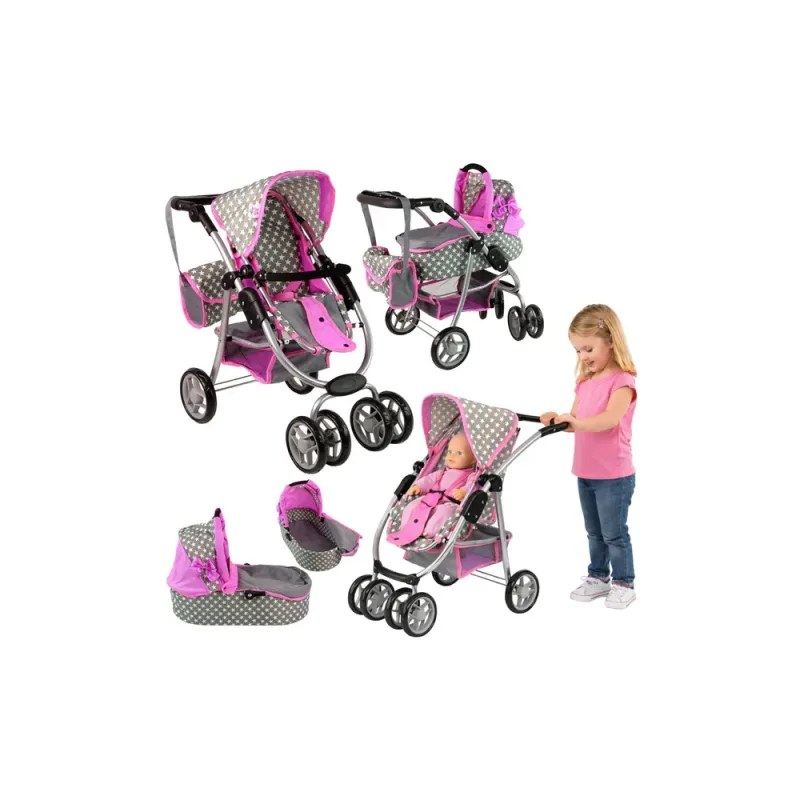 Kūdikių lėlių vežimėlis "2-in-1" krepšys su dėže Pink Stars · 1