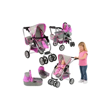 Kūdikių lėlių vežimėlis "2-in-1" krepšys su dėže Pink Stars