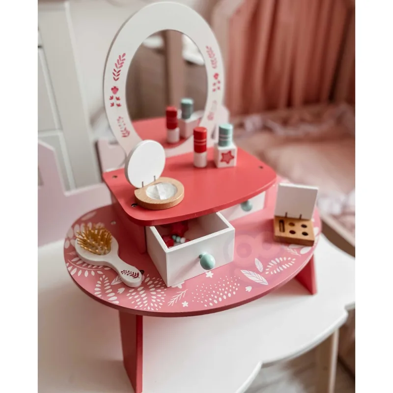 Medinis makiažo stalelis su veidrodžiu TOOKY TOY Rožinis · 2