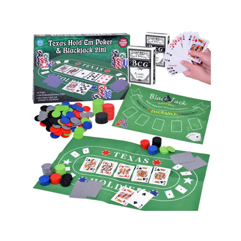 Kortų žaidimo rinkinys 2-in-1 pokerio ir BlackJack žetonai + kortos + lenta GR0706 · 1