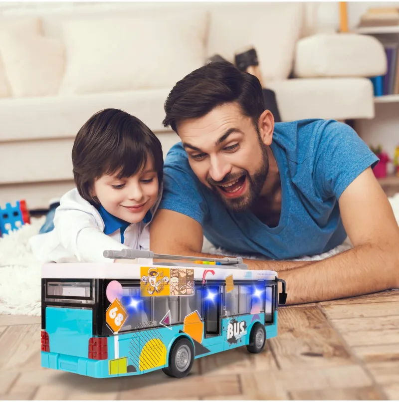 Žaislinis miesto autobusas su šviesa, garsu ir atsidarančiomis durimis · 2