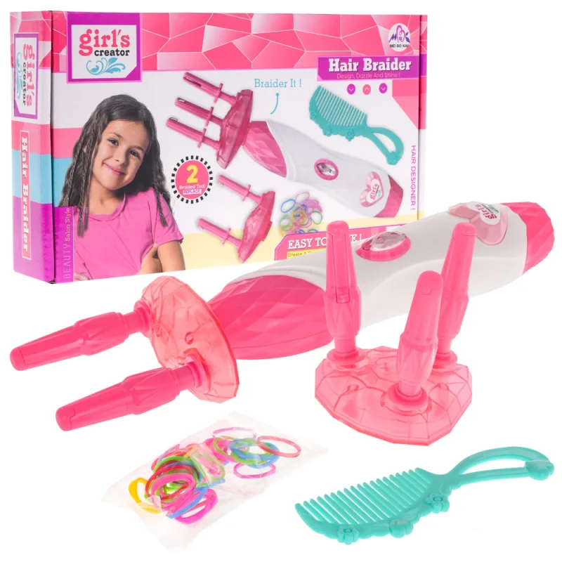 Pynėjų rinkinys "2-in-1" vaikams 5+ Pynėjų mašina + 2 keičiami dangteliai + 50 plaukų gumyčių + šukos · 1