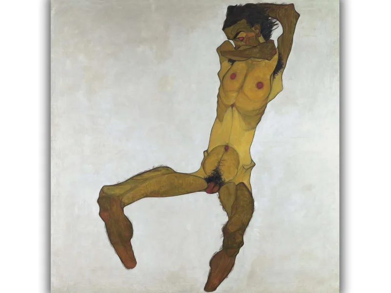 Reprodukcija „Sėdintis vyras (autoportretas)“, Egon Schiele (1910)