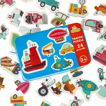 Dėlionės skardinėje Transporto priemonės 24 dėlionės