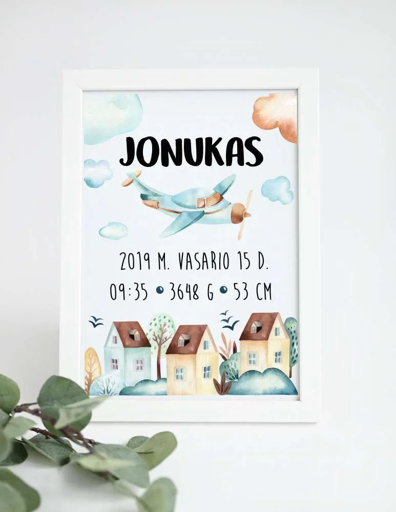 Plakatas metrikai vaikams „Lėktuvėlis“