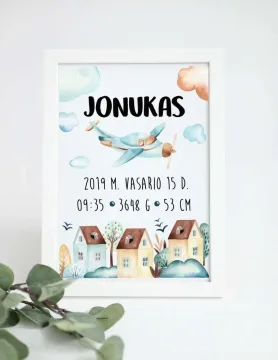 Plakatas metrikai vaikams „Lėktuvėlis“