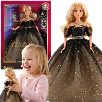 Lėlė Lilija 30 cm ilgų šviesių plaukų WOOPIE ROYAL juoda balinė suknelė
