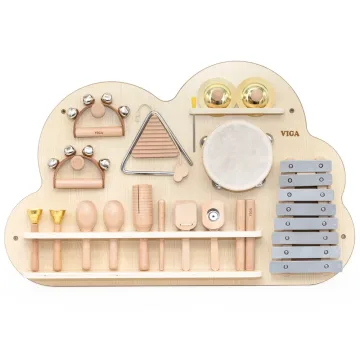 Medinių muzikos instrumentų rinkinys VIGA, sudarytas iš 12 mušamųjų instrumentų