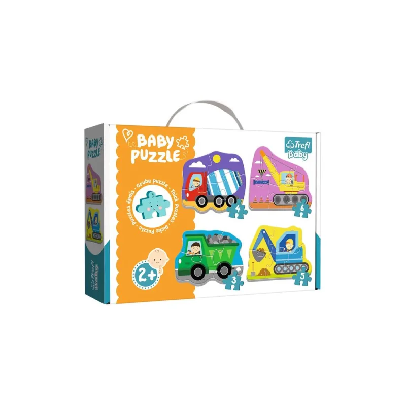 Dėlionė – „Baby Classic“ – Statybvietės transporto priemonės – Betono maišyklė, savivarčio sunkvežimis, ekskavatorius, kranas – · 1