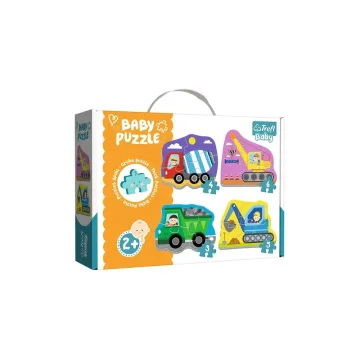 Dėlionė – „Baby Classic“ – Statybvietės transporto priemonės – Betono maišyklė, savivarčio sunkvežimis, ekskavatorius, kranas –