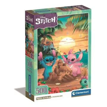 Dėlionė Clementoni „Compact Stitch“. Stitch ir Angel paplūdimyje, 35547, 500 dalių