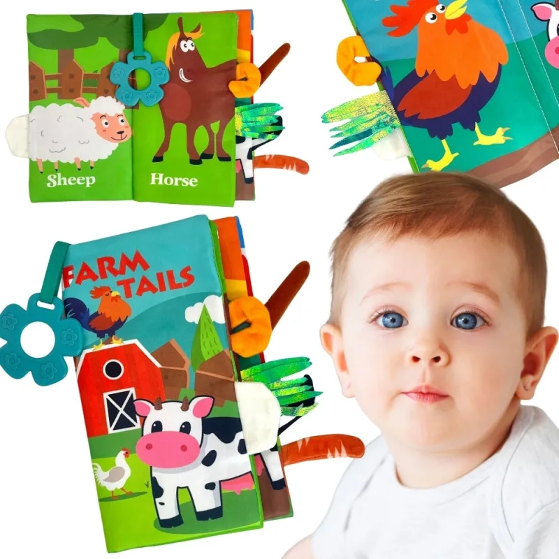 Minkšta knygelė iš audinio WOOPIE BABY Gyvūnų uodegėlės · 1