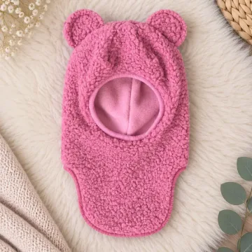 Pelenų rožės spalvos žieminis vaikiškas Teddy šalmukas su ausytėmis