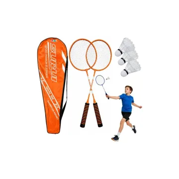 Badmintono žaidimo rinkinys: raketės, 3 kamuoliukai, dėklas, oranžinės spalvos