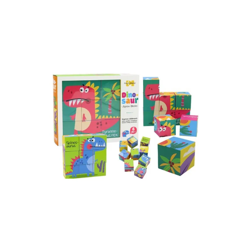 Dėlionės 6-in-1: kaladėlės, kubeliai su 6 paveikslėliais, dinozaurai, 9 vnt · 1