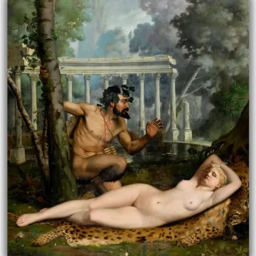 Reprodukcija „Nimfa ir satyras“, Adolphe Alexandre Lesrel (1865)
