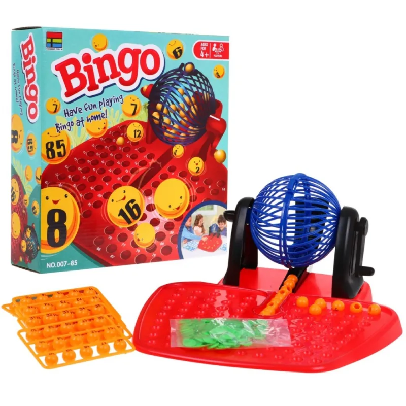 Vaikų bingo žaidimas 4+ skaičių loterija + piešimo mašina su būgnu + kamuoliukai su skaičiais + kortelės Žetonai · 1
