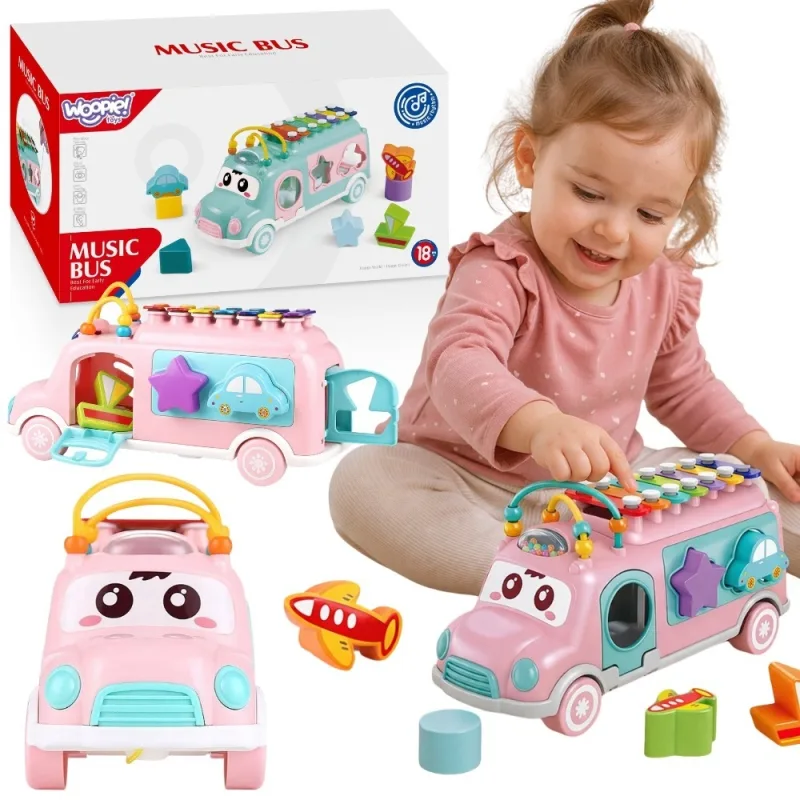 Muzikinis automobilis rūšiuoklis WOOPIE BABY su cimbolais, rožinis · 1