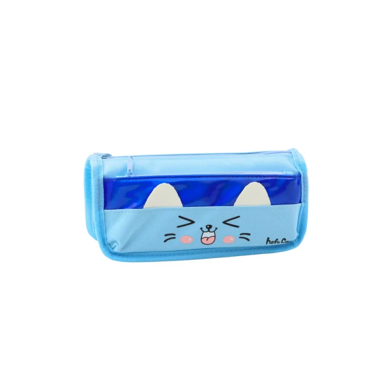 Mokyklinis penalas Dvi kišenės Mėlynas katės motyvas 22cm · 3