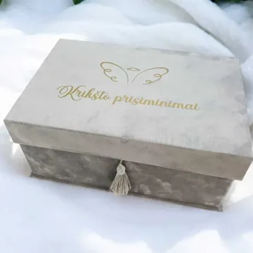 Veliūrinė dėžutė - krikštadėžė „Krikšto prisiminimai“