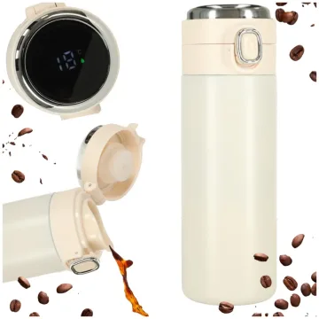 Termo puodelis LED termosas 420ml smėlio spalvos
