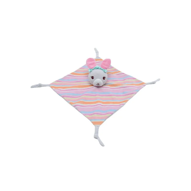 Žaislinė antklodė - 94734 - MILUŚ - BUNNY su juostelėmis - MĖLYNA / RUDONA - dydis 25 cm · 1