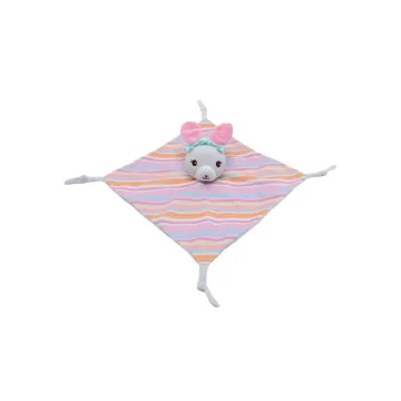 Žaislinė antklodė - 94734 - MILUŚ - BUNNY su juostelėmis - MĖLYNA / RUDONA - dydis 25 cm