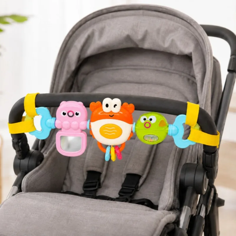 Pakabukas vežimėliui ar lovelei WOOPIE BABY sensorinis žaislas: krabas, veidrodis, žuvis, nuo 6 mėn. · 2