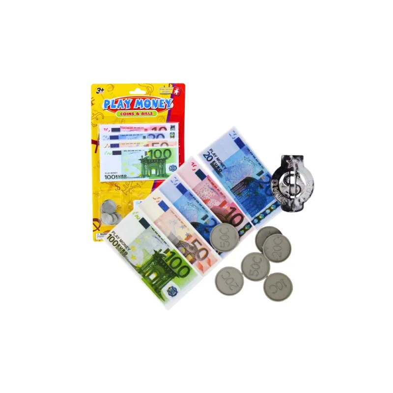 Žaislinių pinigų rinkinys - banknotai ir monetos Eurai · 1