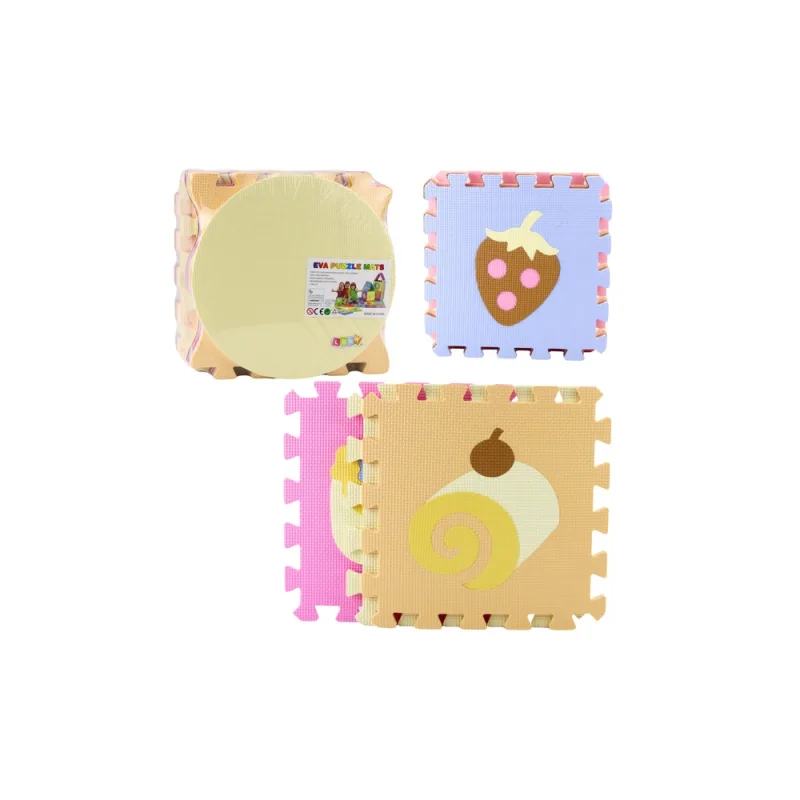 Minkšta dėlionė Edukacinis putų kilimėlis EVA Fruit Candy Pastel 16 el. · 1
