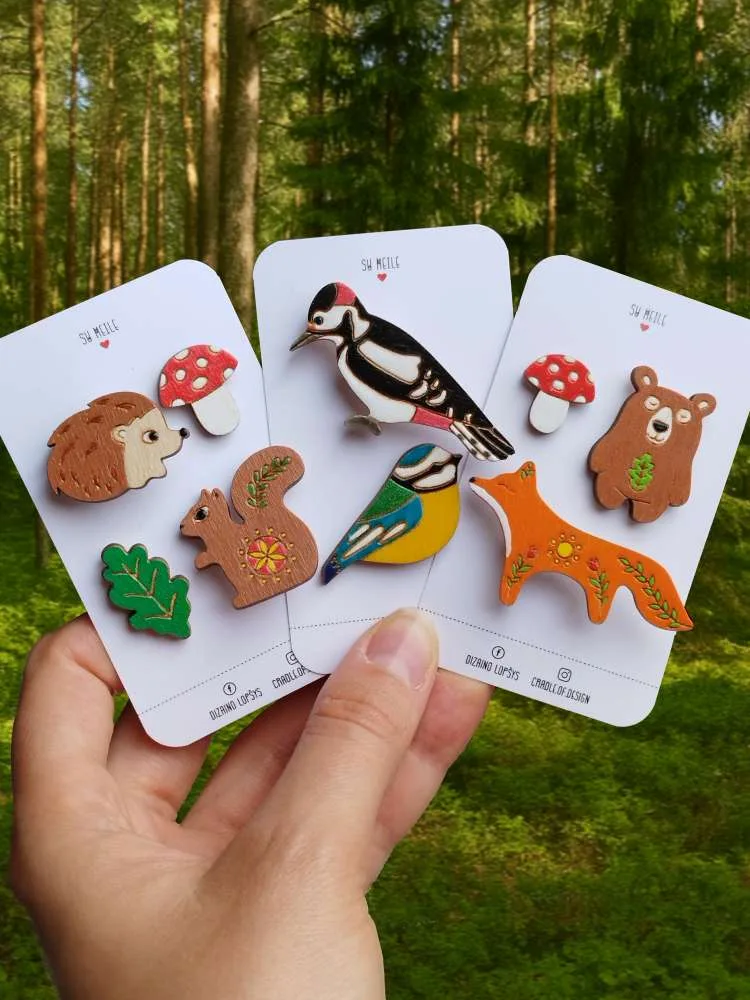 Sagių rinkiniai ''Miško gyvūnai''- ežiukas, voverė, lapė, meškiukas, genys, zylė
