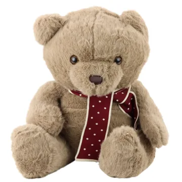 Pliušinis talismanas Hugs Didelis meškiukas su šaliku Šviesiai rudas 45cm
