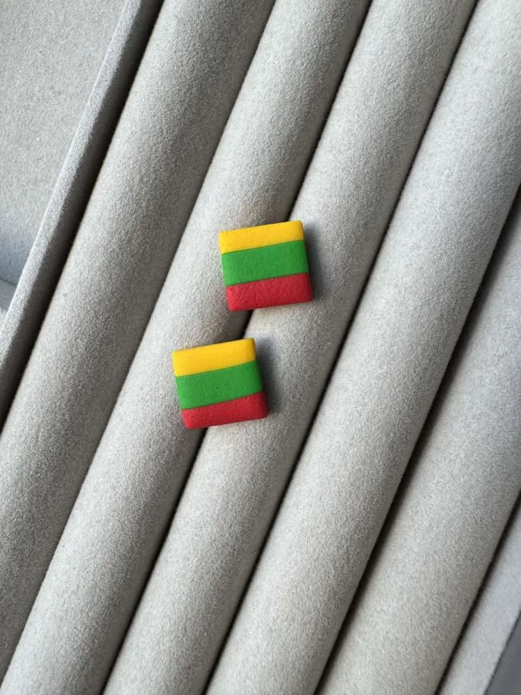 Rankų darbo auskarai Kvadračiukai Lietuvos vėliava