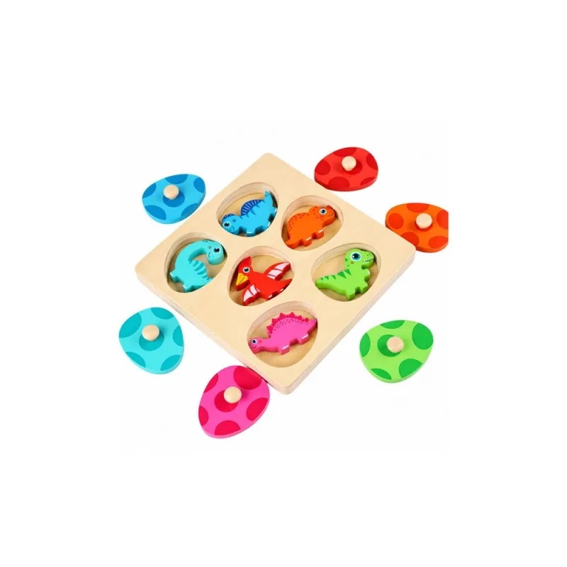 Medinė edukacinė dėlionė Dinozaurai su rankenėlėmis, spalvotas · 3