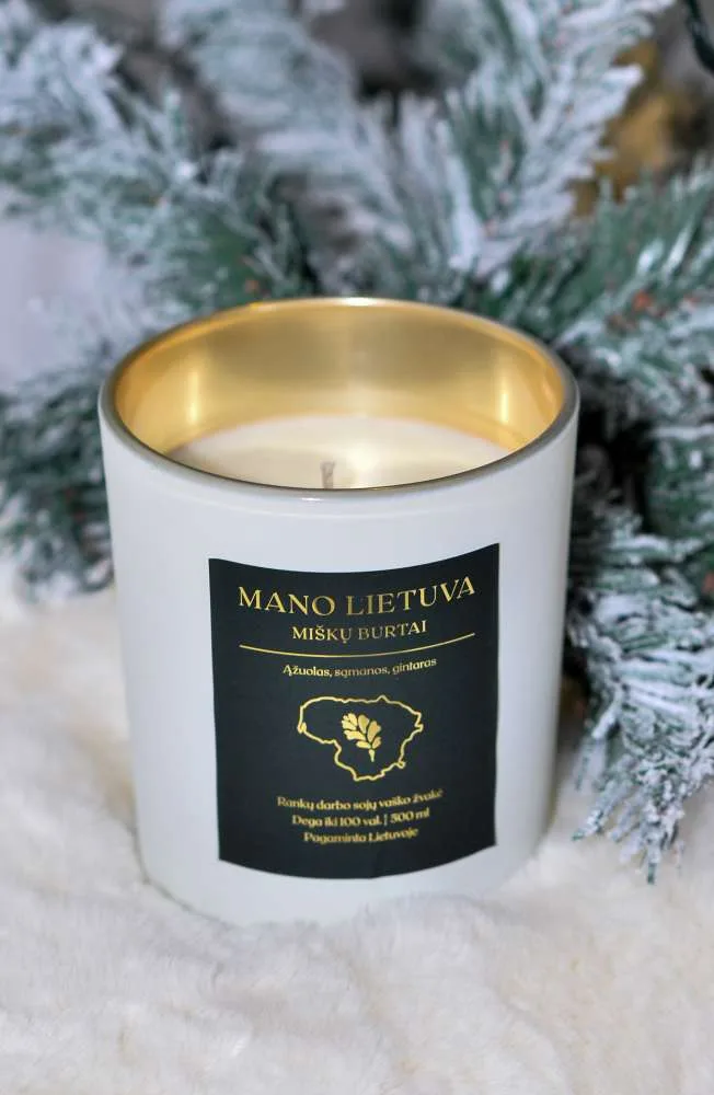 Rankų darbo sojų vaško žvakė „Mano Lietuva“, 500 ml