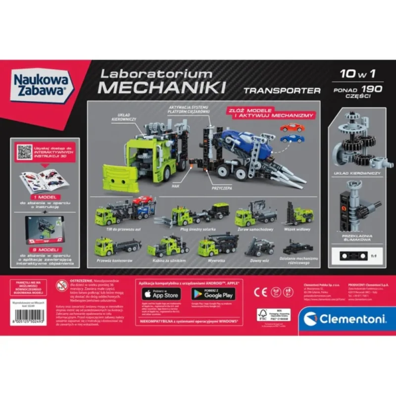 Konstruktorius Transporto mechanikos laboratorijos Lenkų kalba Clementoni 50249 · 2