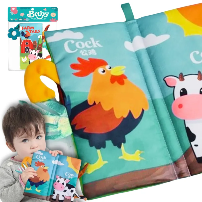 Minkšta knygelė iš audinio WOOPIE BABY Gyvūnų uodegėlės · 2