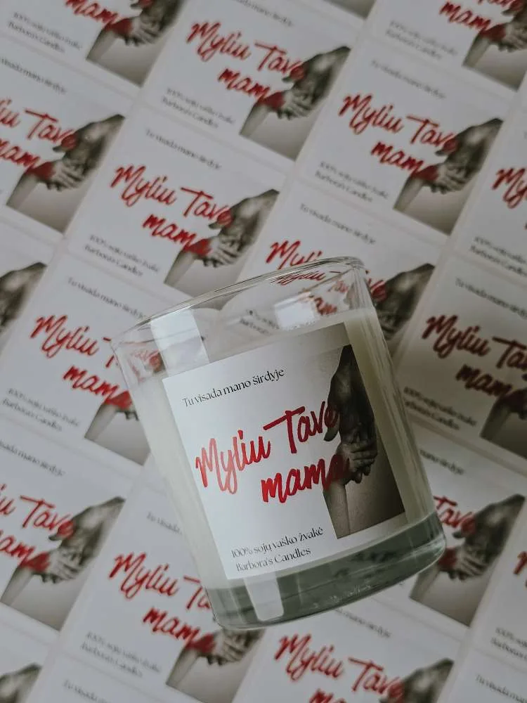 Žvakė stiklinėje „Myliu Tave, mama“