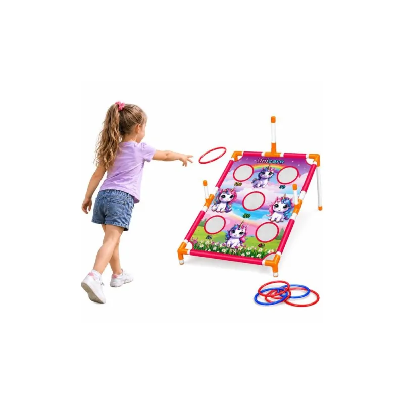 Vikrumo žaidimas 4-in-1 „Metimas į taikinį“ – skydas, lentelė, vienaragiai, lankai, frisbis · 2