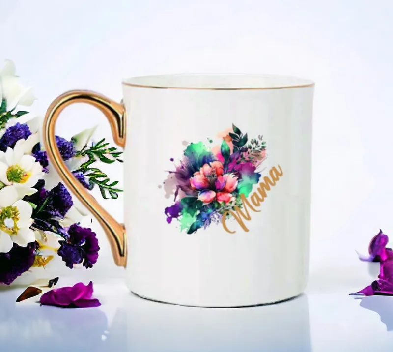 Porcelianinis puodelis su gėlėm „Mama" 300ml