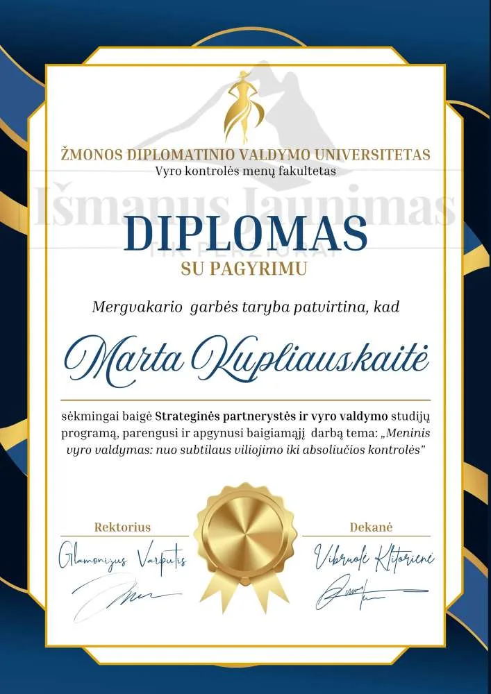 Skaitmeninis mergvakario diplomas ir jo priedėlis (PDF / PNG / JPG failas spaudai)