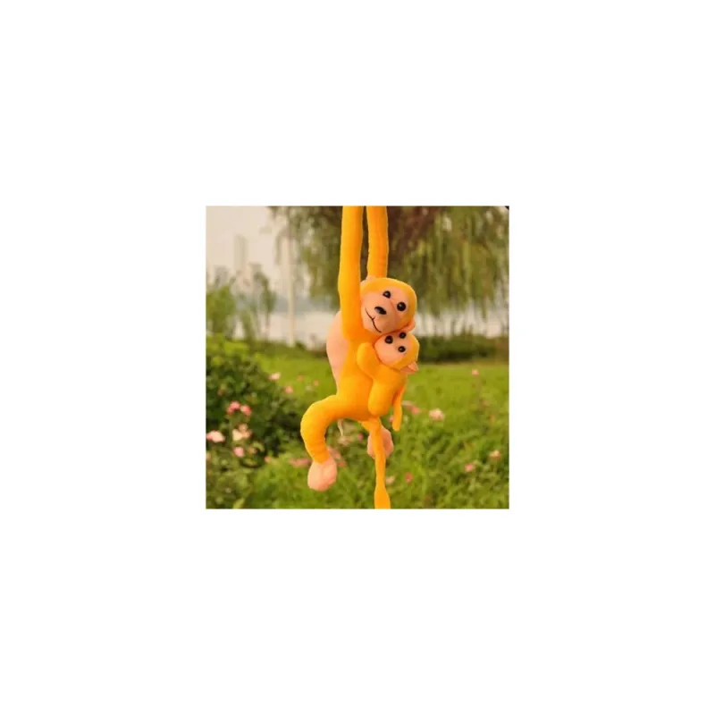 Pliušinė beždžionė su kūdikiu, geltonos spalvos, 70 cm