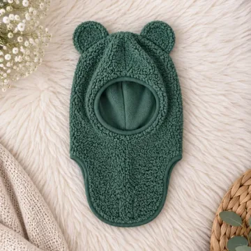Žalias žieminis vaikiškas Teddy šalmukas su ausytėmis