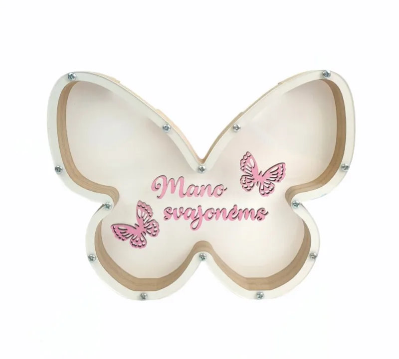 Medinė taupyklė Drugelis „Mano svajonėms“