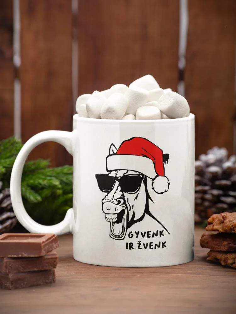Standartinis puodelis su arkliu „Gyvenk ir žvenk“