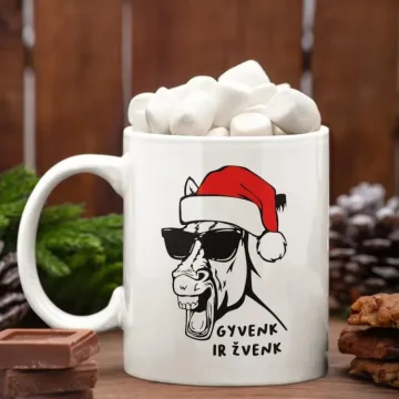 Standartinis puodelis su arkliu „Gyvenk ir žvenk“
