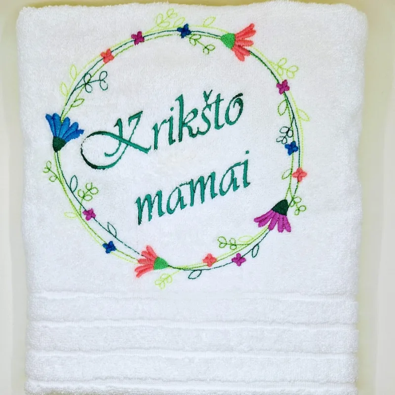Siuvinėtas rankšluostis Gėlės Mamai/Krikšto mamai/Močiutei