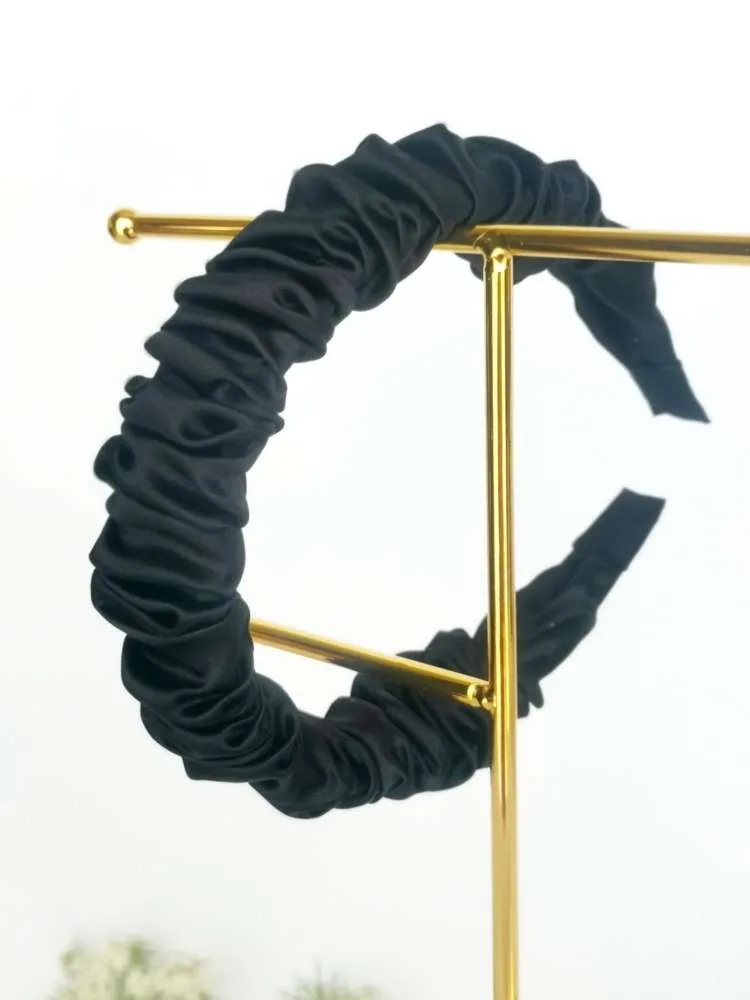Plaukų lankelis, natūralaus šilko. Juodos Spalvos