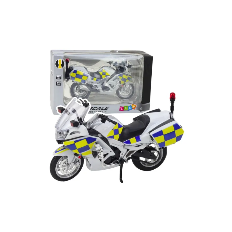 Policijos motociklas metalinis žibintai Garsas Baltas 1:12 · 1